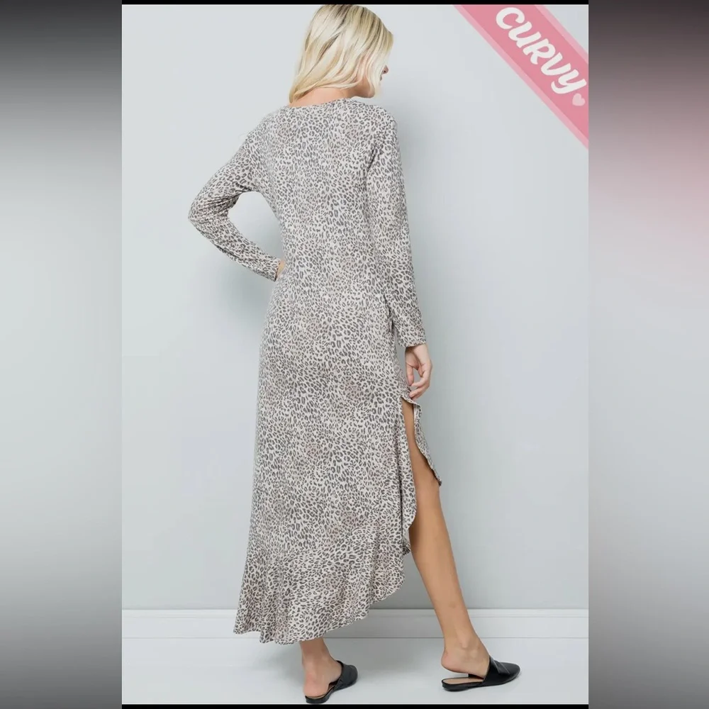 ❄️ NWT Leopard Print Long Sleeve Ruffle Dress Plus Size - Picture 3 of 4